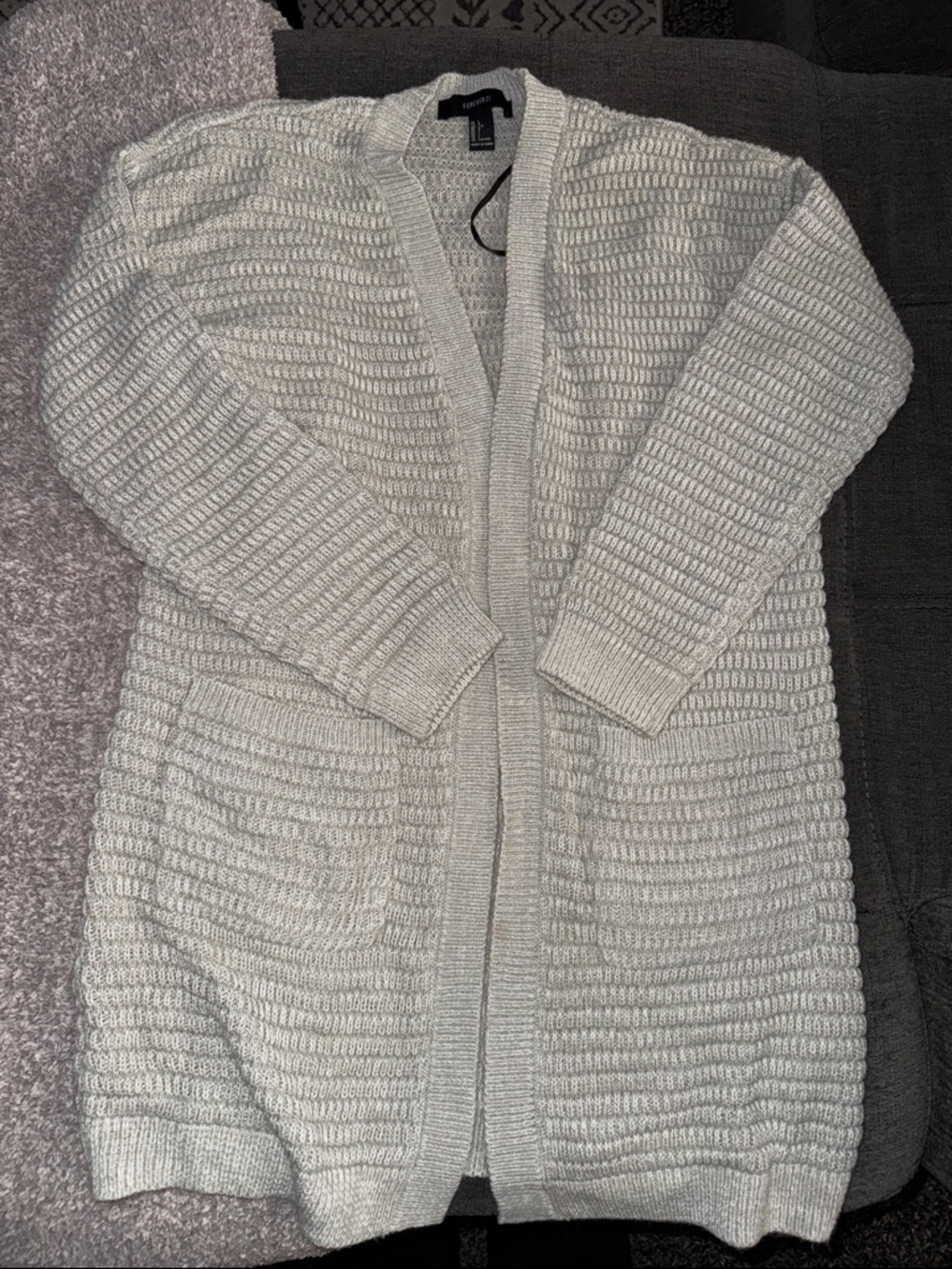 Forever 21 Light Gray Open-Front Knit Cardigan